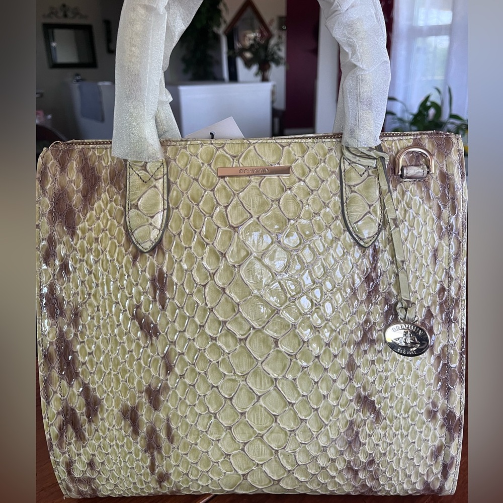 NWT Brahmin Caroline Satchel in Cream and Light Plum